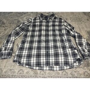 North Face Flannel Shirt Mens Sz XL X-Large Black Cream Plaid Button Down Warm